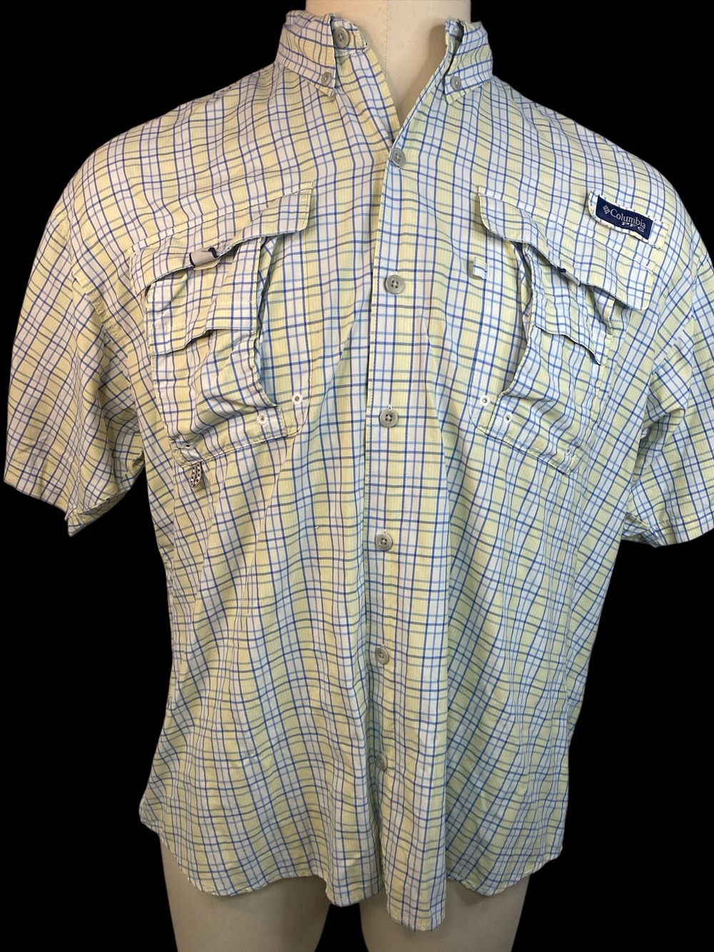 Columbia PFG Short-Sleeve Plaid Button-Up Shirt - Yellow & Blue Men’s Large